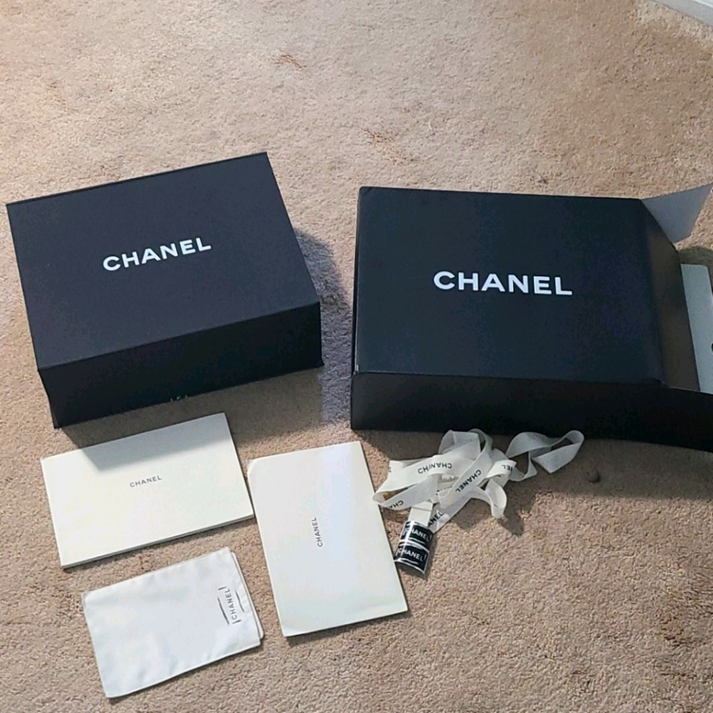 Chanel empty magnetic box set handbag ribbon